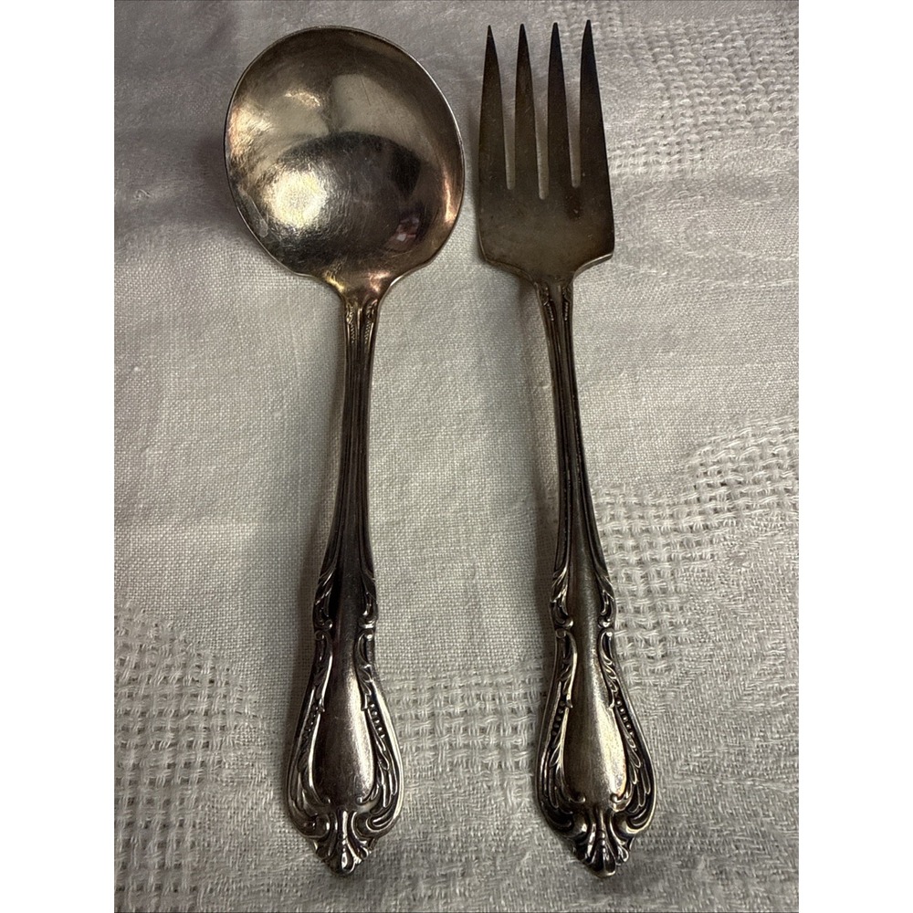 Oneida Silver Plate Flatware Chalice Harmony Pattern Serving Fork And Ladle
